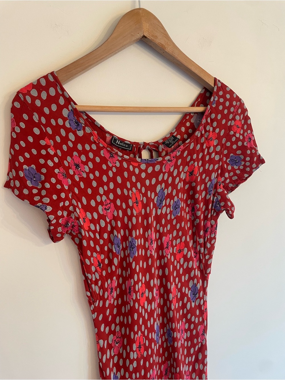 Whimsical 90s Red Patterned Midi Dress